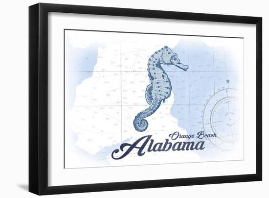 Orange Beach, Alabama - Seahorse - Blue - Coastal Icon-Lantern Press-Framed Art Print