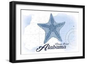 Orange Beach, Alabama - Starfish - Blue - Coastal Icon-Lantern Press-Framed Art Print