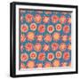 Orange Blue Doodle Seamless Flower Pattern-nad_o-Framed Art Print