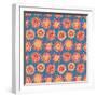 Orange Blue Doodle Seamless Flower Pattern-nad_o-Framed Art Print