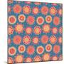 Orange Blue Doodle Seamless Flower Pattern-nad_o-Mounted Art Print