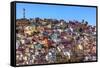 Orange, Blue, Red Houses of Guanajuato Mexico-William Perry-Framed Stretched Canvas