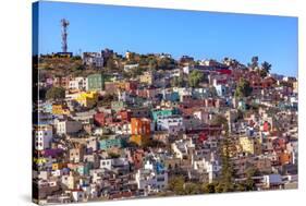 Orange, Blue, Red Houses of Guanajuato Mexico-William Perry-Stretched Canvas