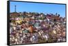 Orange, Blue, Red Houses of Guanajuato Mexico-William Perry-Framed Stretched Canvas