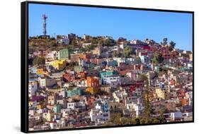Orange, Blue, Red Houses of Guanajuato Mexico-William Perry-Framed Stretched Canvas