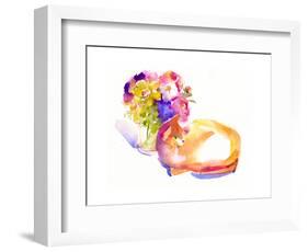 Orange Cat with Flowers, 2014-John Keeling-Framed Giclee Print