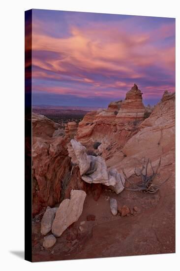 Orange Clouds at Sunset over Sandstone Cones-James Hager-Stretched Canvas