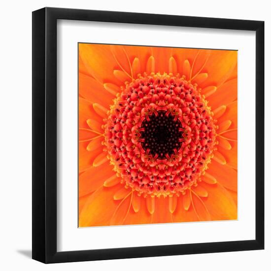 Orange Concentric Flower Center: Mandala Kaleidoscopic Design-tr3gi-Framed Art Print