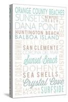 Orange County Beaches, California - Typography-Lantern Press-Stretched Canvas