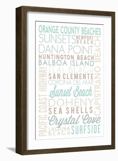 Orange County Beaches, California - Typography-Lantern Press-Framed Art Print