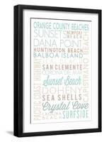 Orange County Beaches, California - Typography-Lantern Press-Framed Art Print