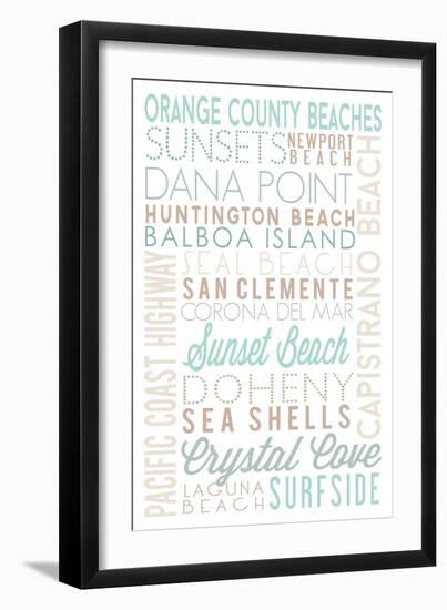 Orange County Beaches, California - Typography-Lantern Press-Framed Art Print