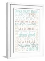 Orange County Beaches, California - Typography-Lantern Press-Framed Art Print