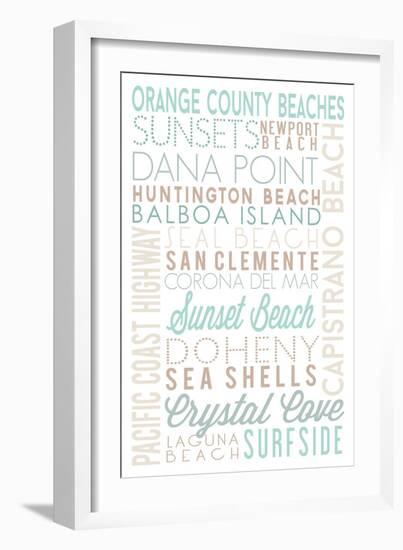 Orange County Beaches, California - Typography-Lantern Press-Framed Art Print