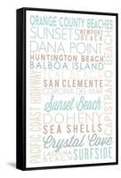 Orange County Beaches, California - Typography-Lantern Press-Framed Stretched Canvas