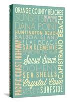 Orange County Beaches, California - Typography-Lantern Press-Stretched Canvas