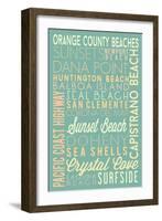 Orange County Beaches, California - Typography-Lantern Press-Framed Art Print