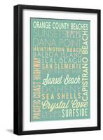 Orange County Beaches, California - Typography-Lantern Press-Framed Art Print
