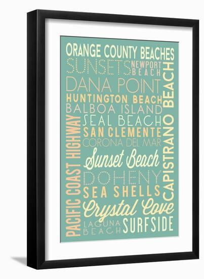 Orange County Beaches, California - Typography-Lantern Press-Framed Art Print