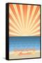 Orange County, California - Beach Scene with Rays-Lantern Press-Framed Stretched Canvas