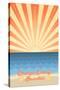 Orange County, California - Beach Scene with Rays-Lantern Press-Stretched Canvas