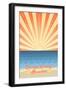 Orange County, California - Beach Scene with Rays-Lantern Press-Framed Art Print