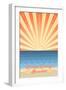 Orange County, California - Beach Scene with Rays-Lantern Press-Framed Art Print