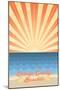 Orange County, California - Beach Scene with Rays-Lantern Press-Mounted Art Print