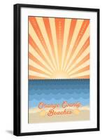 Orange County, California - Beach Scene with Rays-Lantern Press-Framed Art Print