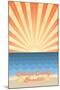 Orange County, California - Beach Scene with Rays-Lantern Press-Mounted Art Print