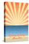 Orange County, California - Beach Scene with Rays-Lantern Press-Stretched Canvas