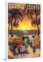 Orange County, California - Woodies and Sunset-Lantern Press-Framed Art Print