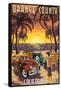 Orange County, California - Woodies and Sunset-Lantern Press-Framed Stretched Canvas