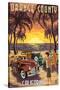 Orange County, California - Woodies and Sunset-Lantern Press-Stretched Canvas