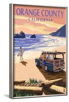 Orange County, California - Woody on Beach-Lantern Press-Framed Art Print