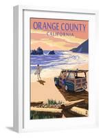 Orange County, California - Woody on Beach-Lantern Press-Framed Art Print