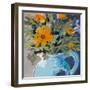 Orange Daisies In Blue Vase-Jane Slivka-Framed Art Print