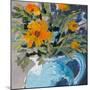 Orange Daisies In Blue Vase-Jane Slivka-Mounted Art Print