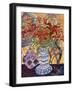 Orange Flowers in Blue and White Vase on a Table Next to a Jug-Lorraine Platt-Framed Giclee Print