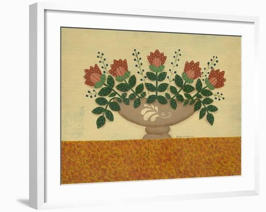 Orange Flowers with Gold Orange Tablecloth-Debbie McMaster-Framed Giclee Print