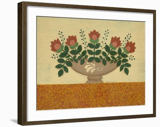 Orange Flowers with Gold Orange Tablecloth-Debbie McMaster-Framed Giclee Print