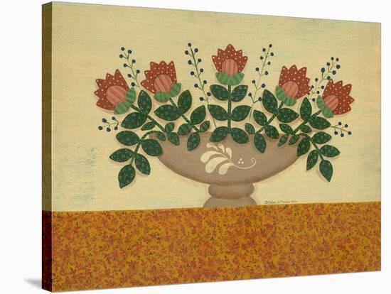 Orange Flowers with Gold Orange Tablecloth-Debbie McMaster-Stretched Canvas