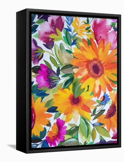 Orange Gerber Daisies 2-Kim Parker-Framed Stretched Canvas