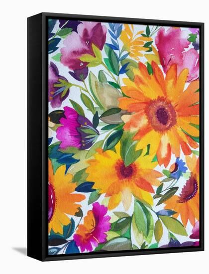 Orange Gerber Daisies 2-Kim Parker-Framed Stretched Canvas