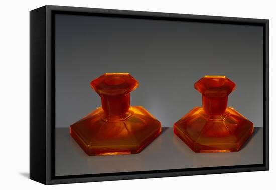 Orange Glass Candlesticks-null-Framed Stretched Canvas