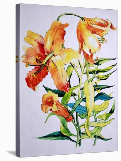 Orange Lilies 1,1985-Joan Thewsey-Stretched Canvas
