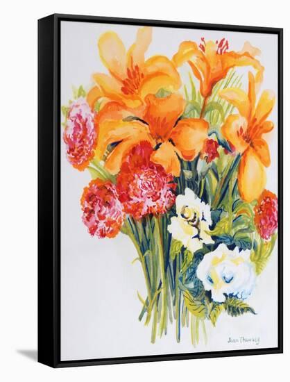 Orange Lilies,Gardenias and Carnations 2006-Joan Thewsey-Framed Stretched Canvas