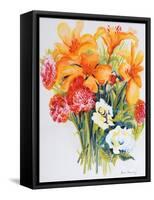 Orange Lilies,Gardenias and Carnations 2006-Joan Thewsey-Framed Stretched Canvas