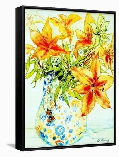 Orange Lilies in a Japanese Vase, 2000-Joan Thewsey-Framed Stretched Canvas