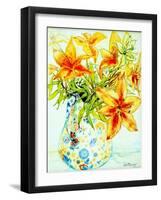 Orange Lilies in a Japanese Vase, 2000-Joan Thewsey-Framed Giclee Print